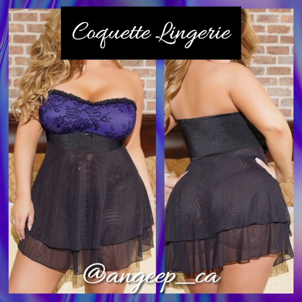 NEW $75 Coquette Babydoll and G-string Set - Size XL